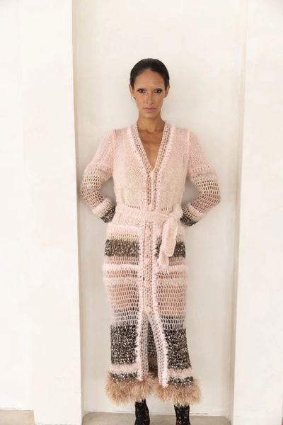 Shop Andreeva Baby Pink Handmade Knit Cardigan-dress