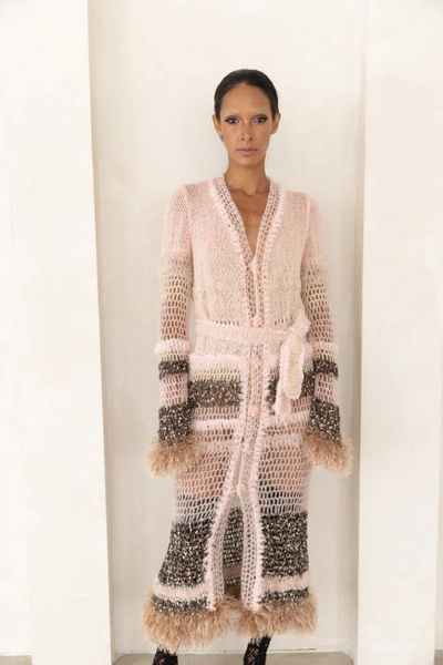 Shop Andreeva Baby Pink Handmade Knit Cardigan-dress