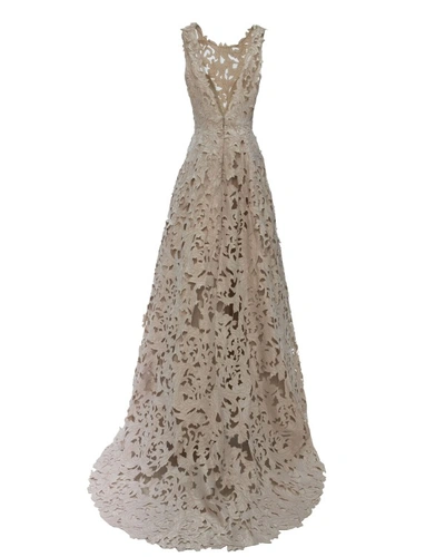 Shop Gemy Maalouf Fully Intricated Lace Dress - Long Dresses In Neutrals