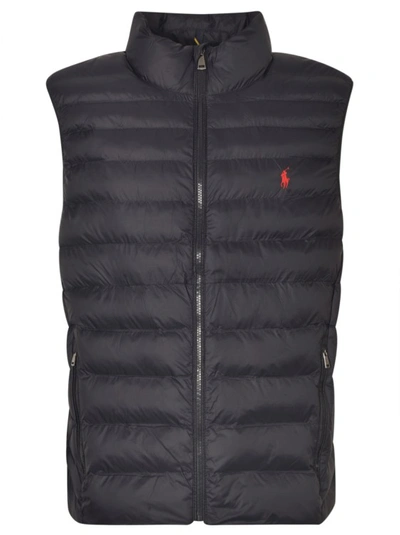 Shop Polo Ralph Lauren Logo-embroidered Puffer Gilet In Blue