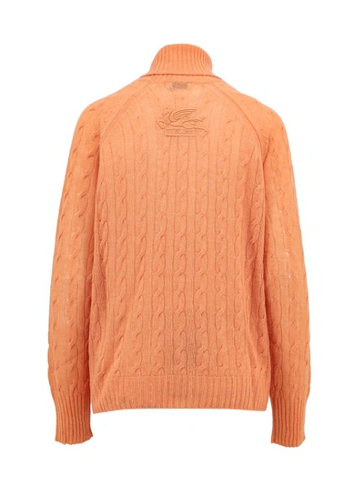 Shop Etro Back Pegaso Logo Orange Cashmere Sweater