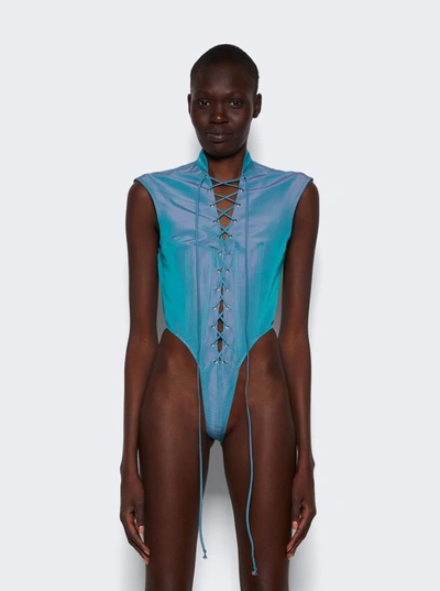 Shop Laquan Smith Utility Lace-up Bodysuit In Blue
