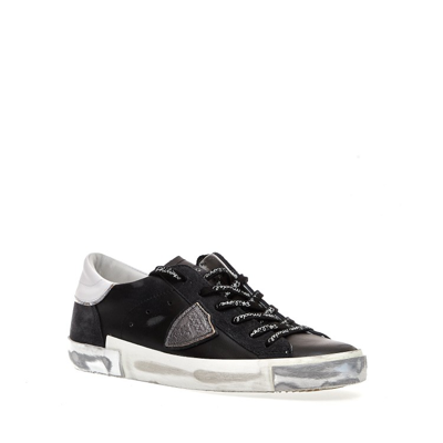 Shop Philippe Model Black Leather Sneakers In Grey