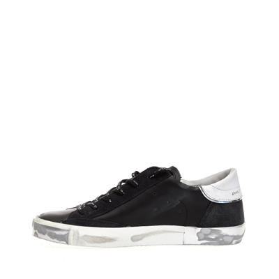 Shop Philippe Model Black Leather Sneakers In Grey
