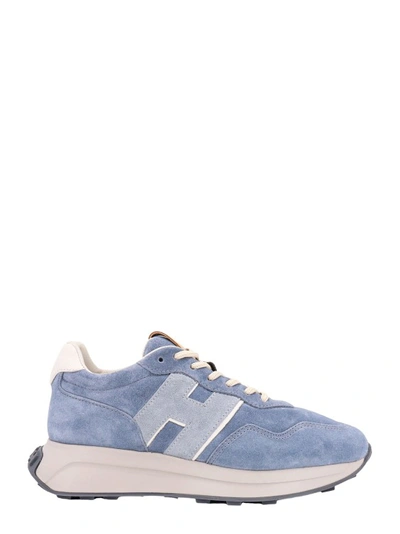 Shop Hogan Suede Sneakers With Leather Monogram In Blue