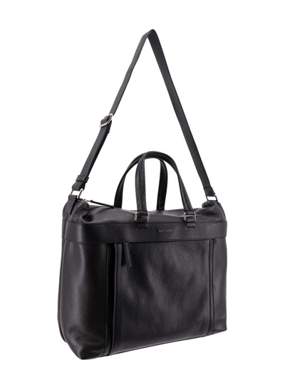 Shop Orciani Leather Shoulder Bag With Metal Logo In Black