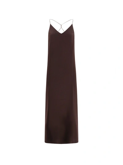 Shop The Nina Studio Silk Long Dress In Brown