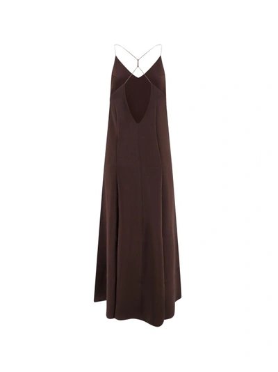 Shop The Nina Studio Silk Long Dress In Brown