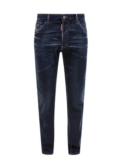 Shop Dsquared2 Denim Jeans With Back Leather Logo Patch In Blue