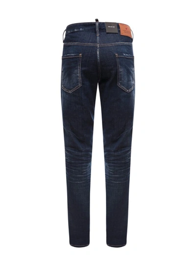 Shop Dsquared2 Denim Jeans With Back Leather Logo Patch In Blue