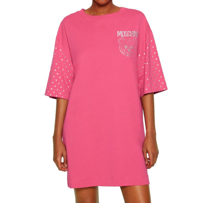 Shop Moschino Couture Cotton Crystal Teddy Dress In Pink