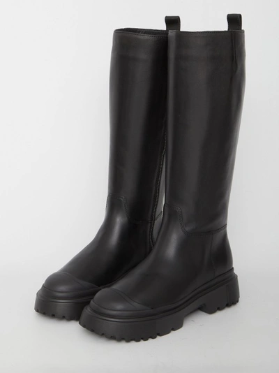 Shop Hogan Black Leather H619 Boots