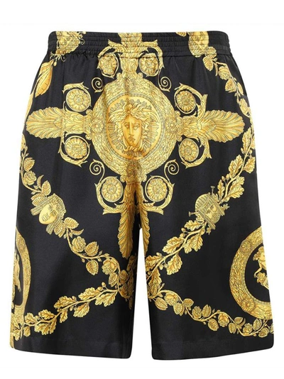 Shop Versace Silk Shorts In Black