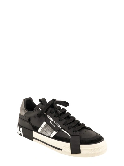 Shop Dolce & Gabbana Custom 2.zero Leather Sneakers With Logo Detail In Black