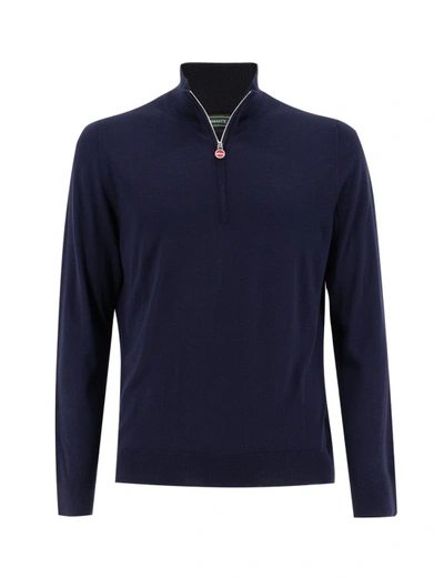 Shop Kiton Navy Blue Wool Sweater