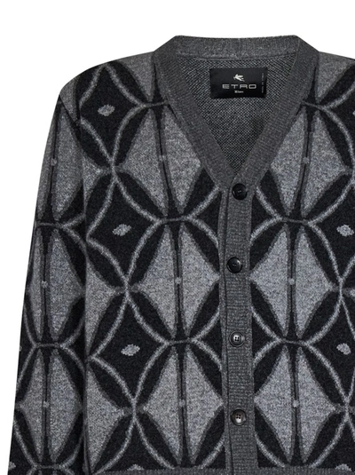 Shop Etro Light Gray Jacquard Virgin Wool Knit Cardigan In Grey