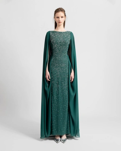 Shop Gemy Maalouf Beaded Round-neckline Dress - Long Dresses In Green