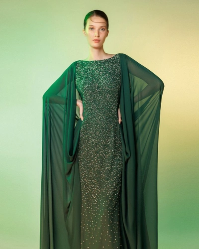 Shop Gemy Maalouf Beaded Round-neckline Dress - Long Dresses In Green