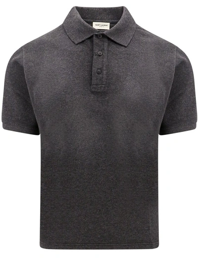 Shop Saint Laurent Cotton Blend Polo Shirt In Black