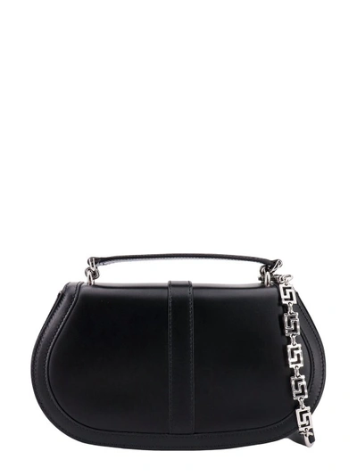 Shop Versace Leather Handbag With Frontal Metal La Greca Detail In Black