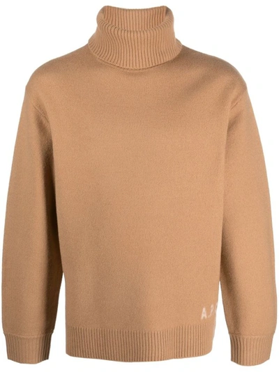 Shop Apc Beige Turtleneck Sweater In Brown