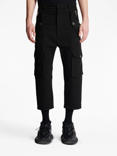 Shop Balmain Black Cropped Cargo Trousers