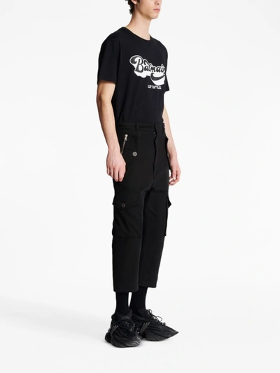 Shop Balmain Black Cropped Cargo Trousers