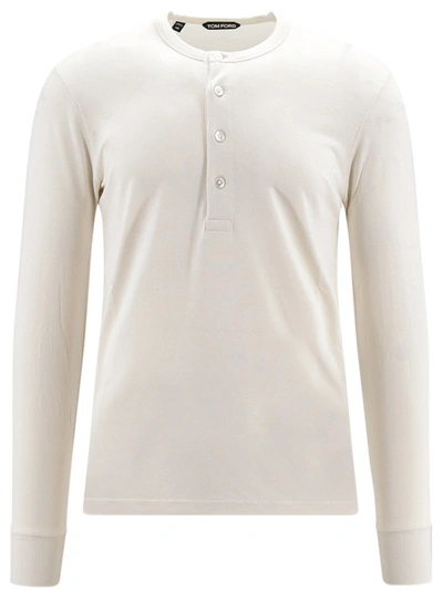 Shop Tom Ford Embroidered Monogram Cotton Blend T-shirt In White