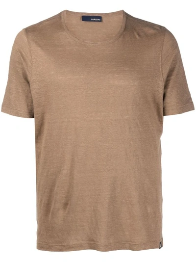Shop Lardini Brown Linen T-shirt