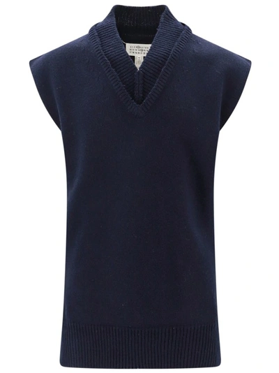 Shop Maison Margiela Wool/linen And Cotton Vest In Blue
