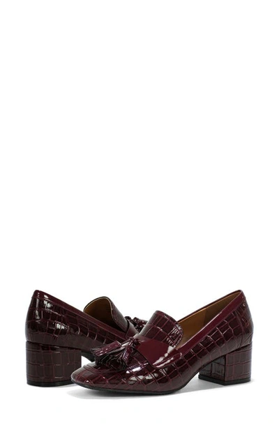 Shop Donald Pliner Kressida Croc Embossed Tassel Loafer In Cherry