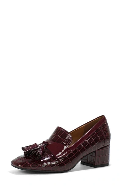 Shop Donald Pliner Kressida Croc Embossed Tassel Loafer In Cherry