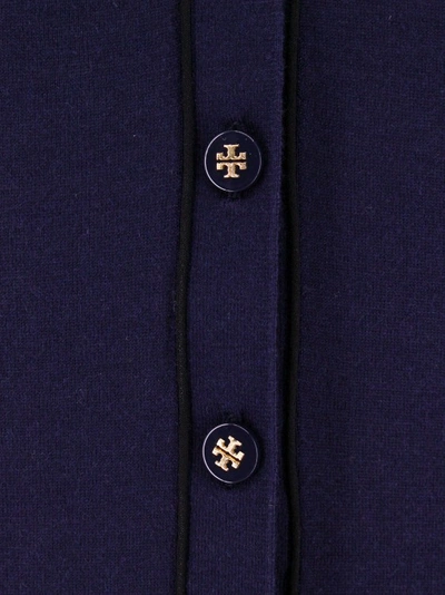 Shop Tory Burch Wool And Silk Blend Cardigan In Blue