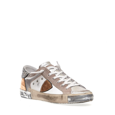 Philippe Model Paris White Glitter Powder Sneakers In Multicolor