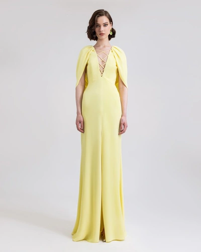 Shop Gemy Maalouf Cape-like Lemon Dress - Long Dresses In Yellow