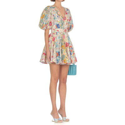Shop Zimmermann Printed Linen Mini Dress In Multicolor