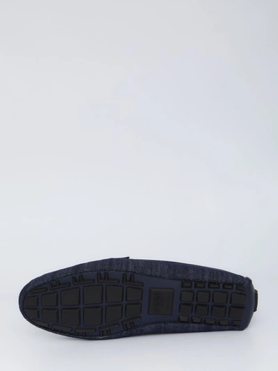 Shop Fendi O'lock Driver Loafers In Blue