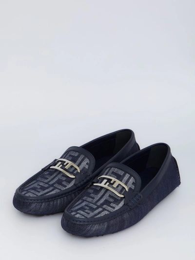 Shop Fendi O'lock Driver Loafers In Blue