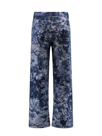 Shop Etro Cotton Jeans With All-over Floral Motif In Blue