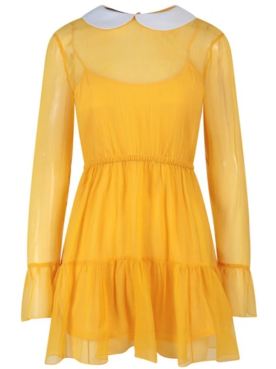 Shop Gucci Contrasting Collar Chiffon Dress In Yellow