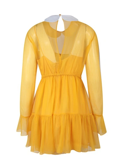 Shop Gucci Contrasting Collar Chiffon Dress In Yellow