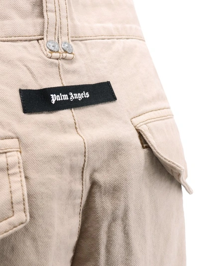 Shop Palm Angels Cotton Cargo Trouser With Logoed Label In Pink