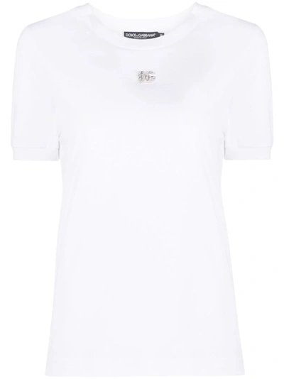Shop Dolce & Gabbana White Logo Embellished T-shirt