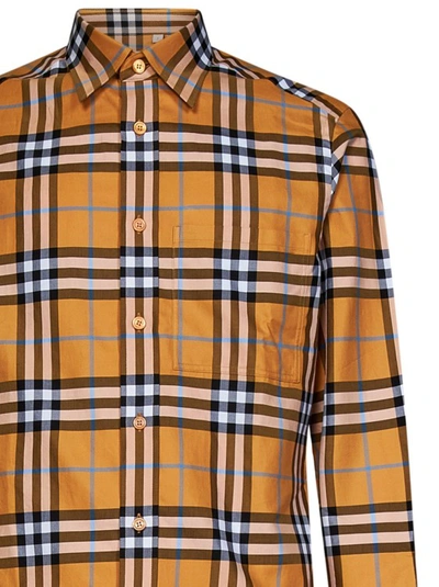 Shop Burberry Long-sleeved Check Motif Cotton Shirt In Orange