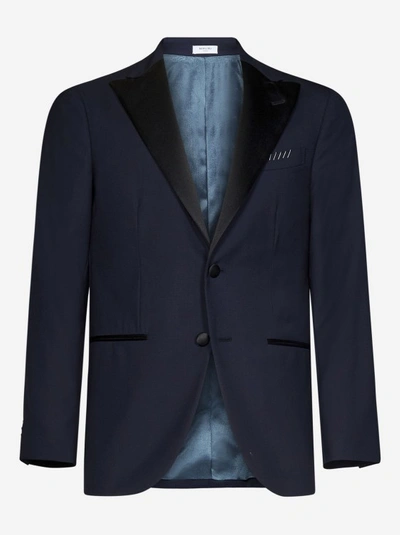 Shop Boglioli Navy Blue Virgin Wool Suit In Black