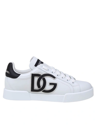 Shop Dolce & Gabbana White Leather Portofino Sneakers