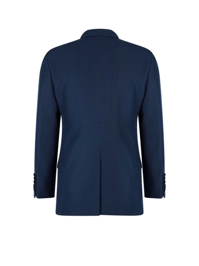 Shop Gucci Velvet Details Single-breasted Blazer In Blue