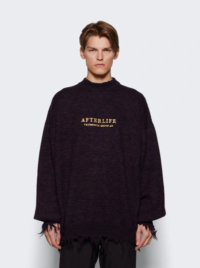 Shop Vetements Afterlife Destroyed Knitted Sweater In Purple