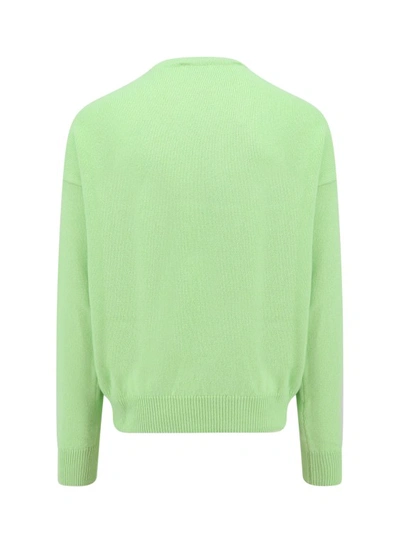 Shop Palm Angels Wool Blend Sweater With Frontal Palmity Inlay In Green