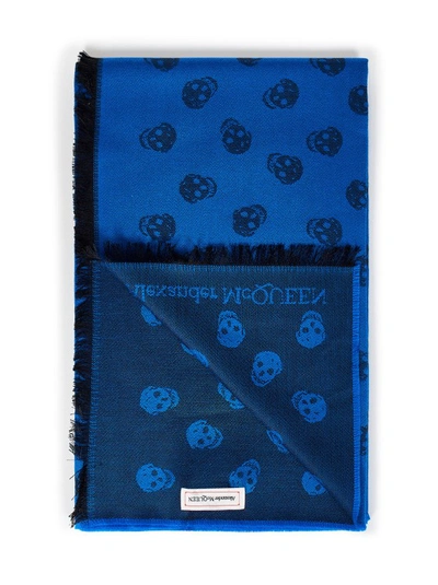 Shop Alexander Mcqueen Blue Skull-print Scarf